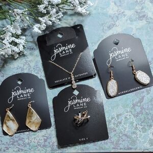 Lot/4 Jasmine Lane Gold & Silver Jewelry Lot 2 Earrings, 1 Necklace, 1 Ring